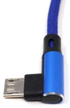 SYSTEM-S Micro USB Kabel Nylon links gewinkelt auf umkehrbarer USB Schnittstelle Typ A in blau 29 cm