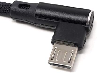 SYSTEM-S Micro USB Nylon Kabel links gewinkelt auf umkehrbarer USB Schnittstelle Typ A 2.0 in Schwarz 98 cm