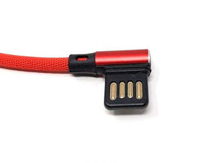 SYSTEM-S Micro USB Kabel Nylon links gewinkelt auf umkehrbarer USB Schnittstelle Typ A in rot 29 cm