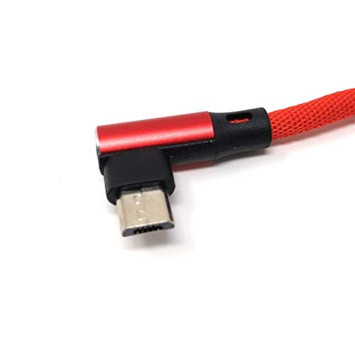SYSTEM-S Micro USB Kabel Nylon links gewinkelt auf umkehrbarer USB Schnittstelle Typ A in rot 29 cm