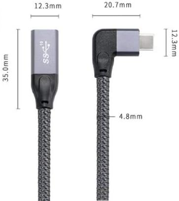 SYSTEM-S USB 3.1 Kabel 20 cm Typ C Stecker zu Buchse geflochten Winkel in Grau