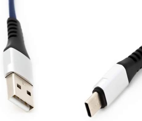 System-S USB Type C 3.1 cable to USB Type A 2.0 90° angled in blue 29 cm