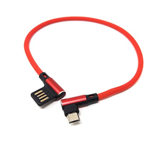 SYSTEM-S Micro USB Kabel Nylon links gewinkelt auf umkehrbarer USB Schnittstelle Typ A in rot 29 cm