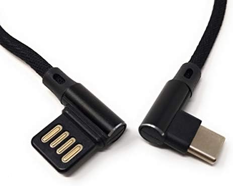 SYSTEM-S USB Typ C 3.1 Nylon Kabel auf umkehrbarer USB Schnittstelle Typ A 2.0 90° Grad gewinkelt in Schwarz 29 cm