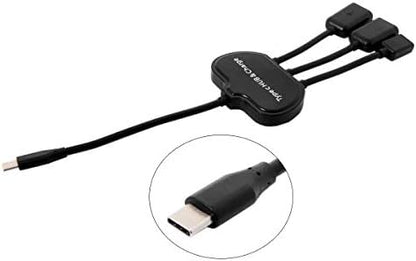 System-S USB 3.1 Type C male zu 2 x USB Typ A und 1x USB Typ C female Hub Adapter Kabel schwarz