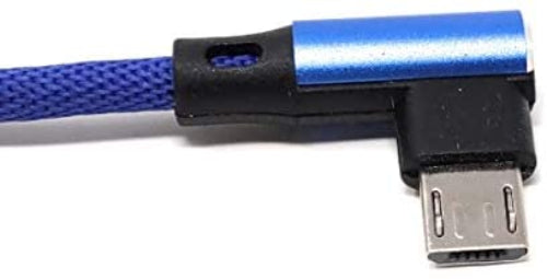 SYSTEM-S Micro USB Kabel Nylon links gewinkelt auf umkehrbarer USB Schnittstelle Typ A in blau 29 cm