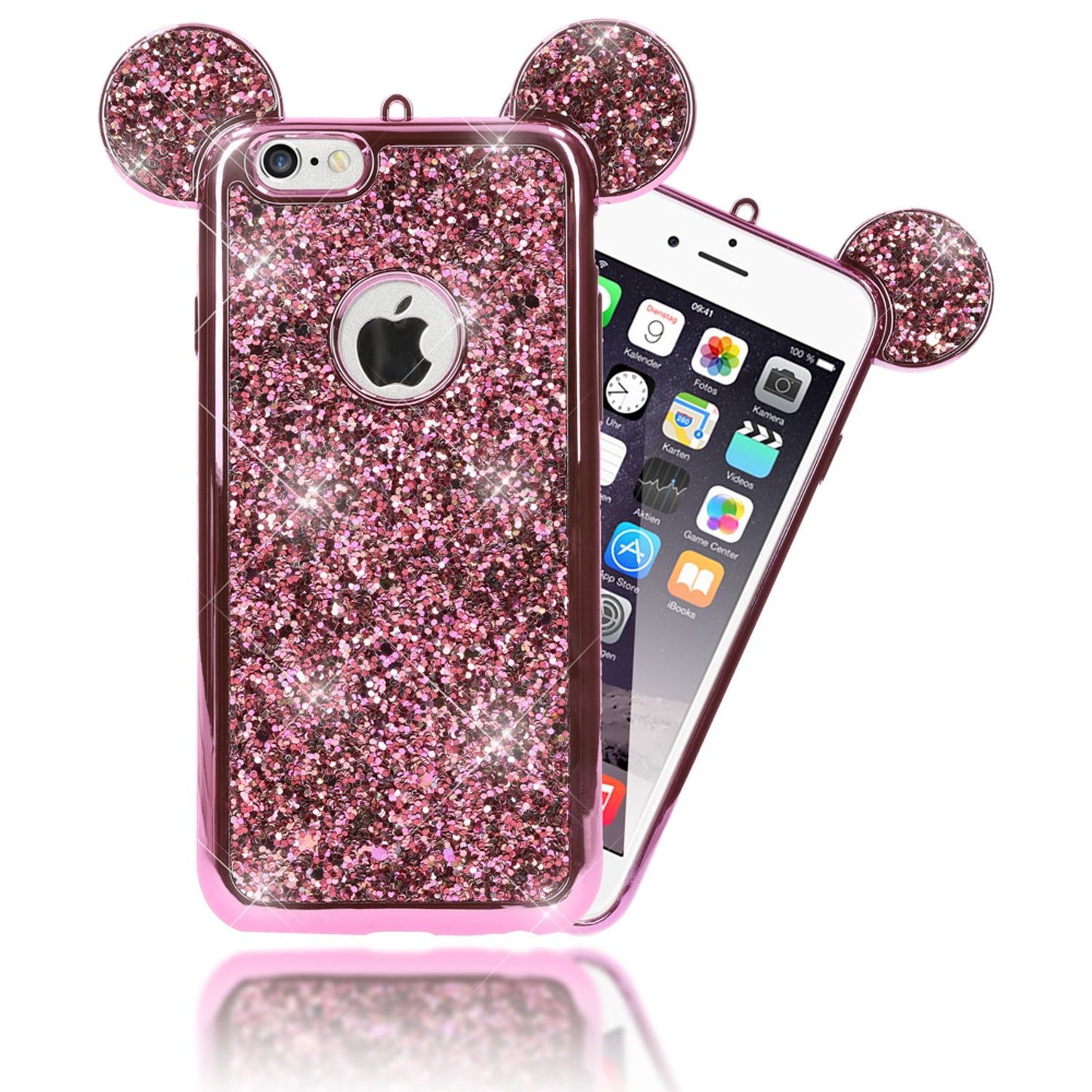 Apple iPhone 6 6S Handy Hülle von NALIA, Glitzer Back Cover Case mit Maus Ohren