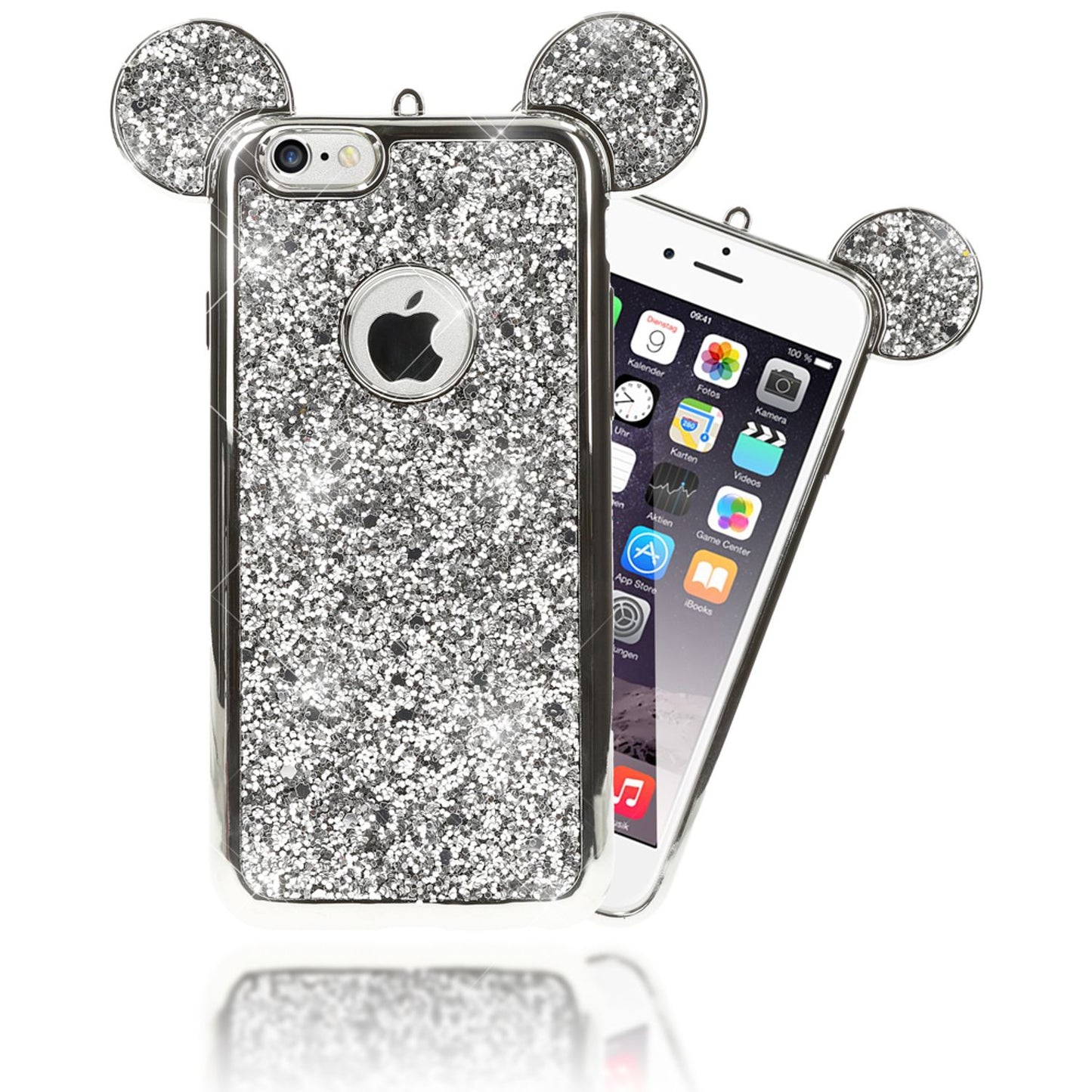 Apple iPhone 6 6S Handy Hülle von NALIA, Glitzer Back Cover Case mit Maus Ohren