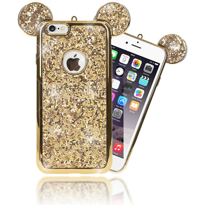 Apple iPhone 6 6S Handy Hülle von NALIA, Glitzer Back Cover Case mit Maus Ohren