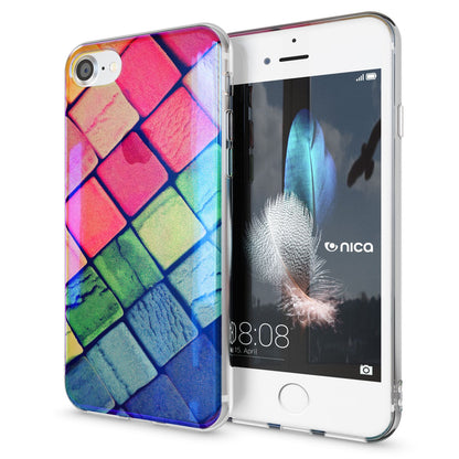 NALIA Handyhülle kompatibel mit iPhone SE 2020 / 8 / 7 Hülle, Motiv Case Silikon Cover Glänzend Durchsichtig Dünn, Glitzer Schutzhülle Handy-Tasche Backcover Bumper TPU Etui