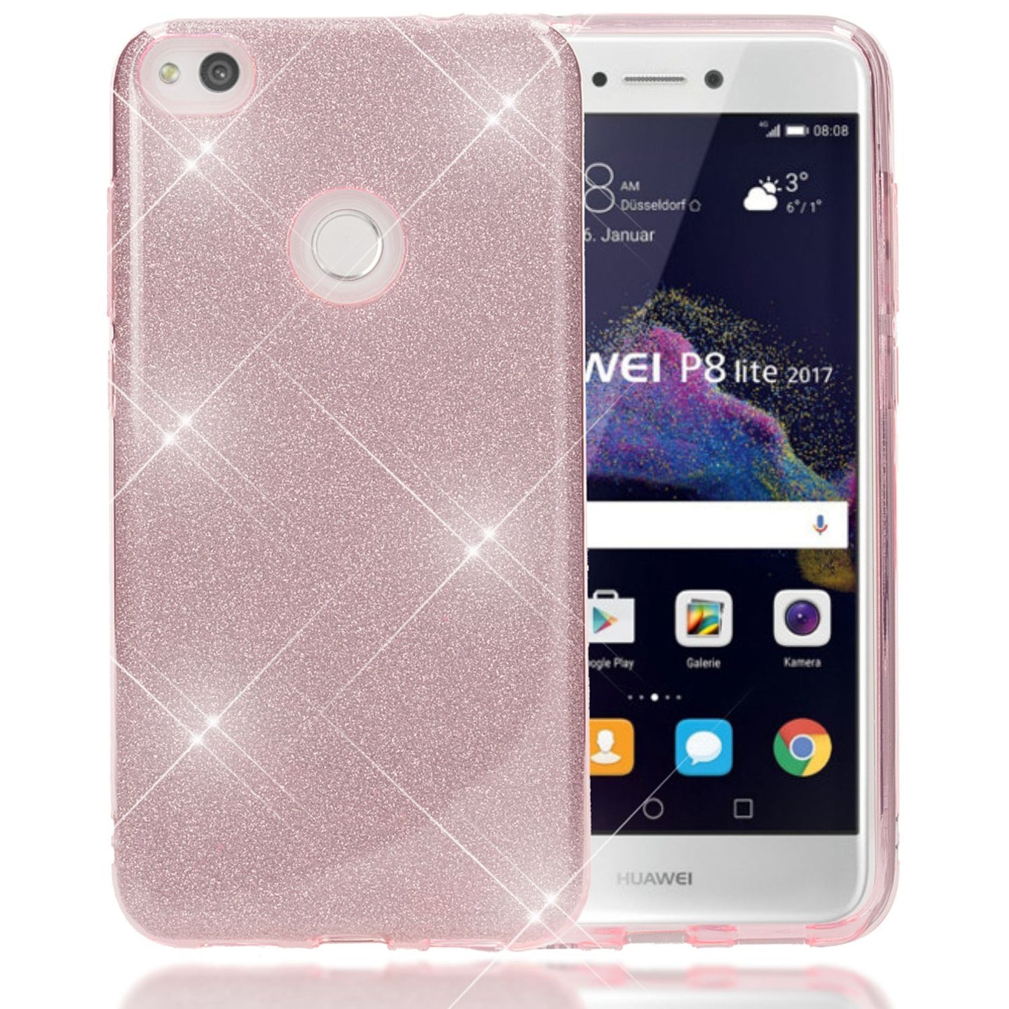 Huawei P8 Lite (2017) Glitzer Handy Hülle von NALIA, Silikon Case Cover Schutz