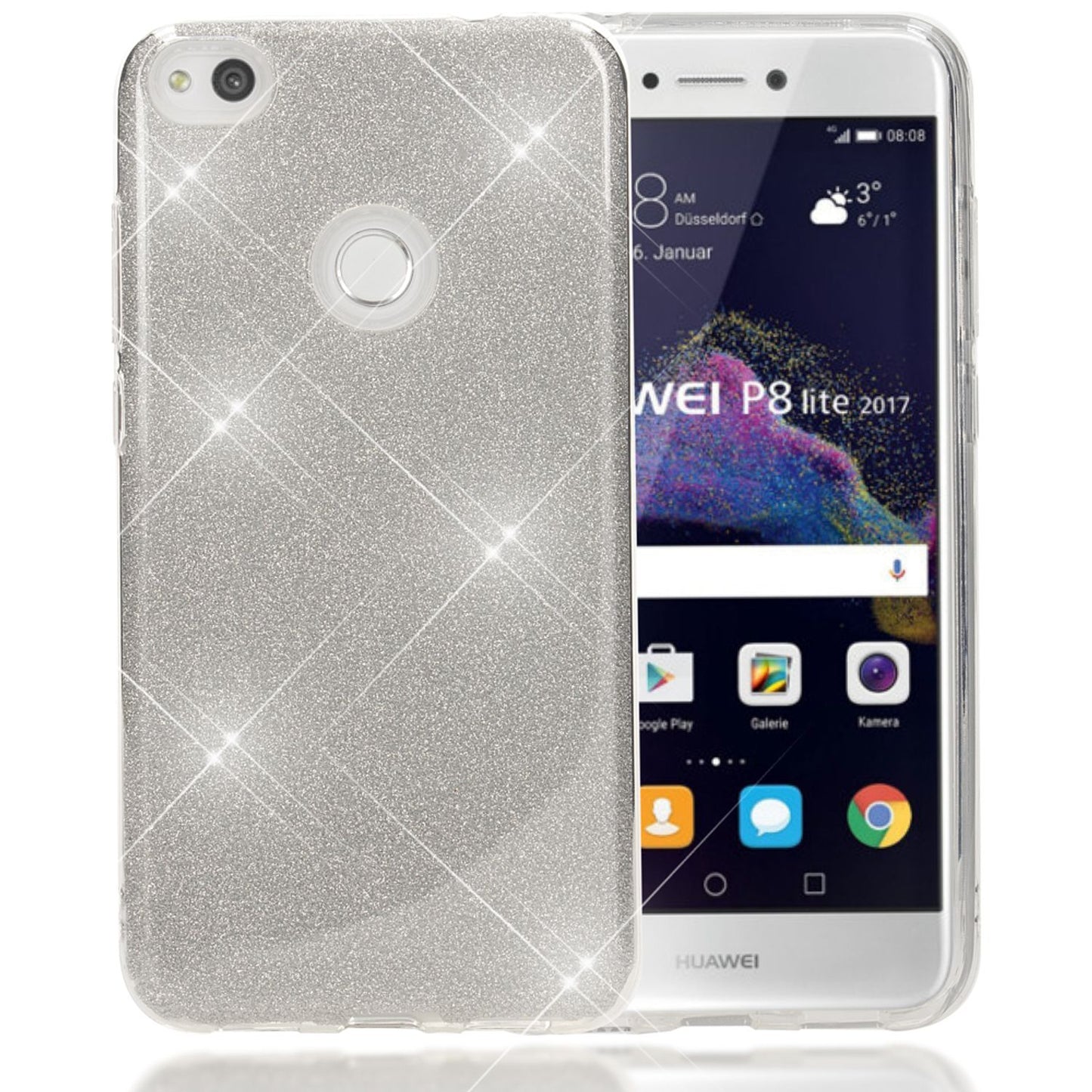 Huawei P8 Lite (2017) Glitzer Handy Hülle von NALIA, Silikon Case Cover Schutz