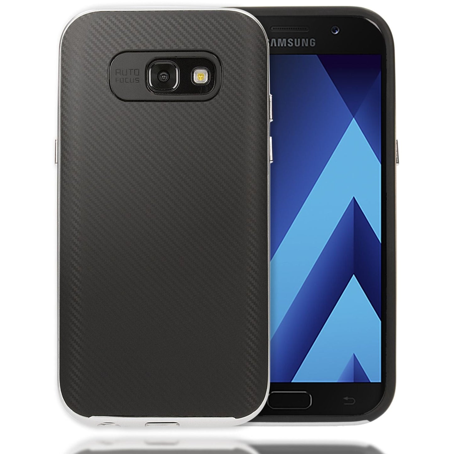 NALIA Handyhülle kompatibel mit Samsung Galaxy A5 2017, Carbon Design mit Metall-Look Rahmen Ultra-Slim Schutzhülle Silikon Case, Dünne Etui Hülle Handy-Tasche Smart-Phone Back-Cover