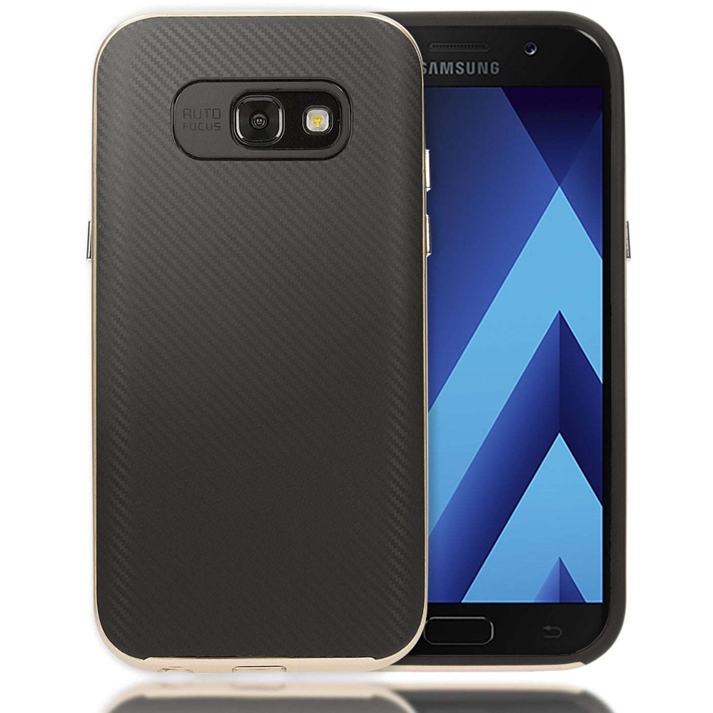 NALIA Handyhülle kompatibel mit Samsung Galaxy A5 2017, Carbon Design mit Metall-Look Rahmen Ultra-Slim Schutzhülle Silikon Case, Dünne Etui Hülle Handy-Tasche Smart-Phone Back-Cover