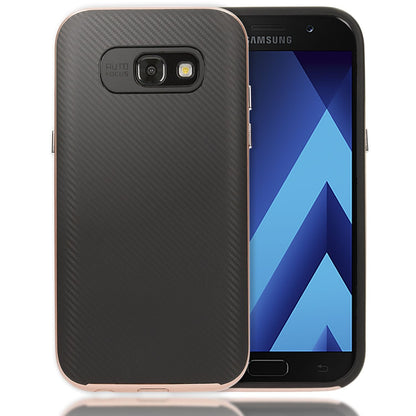 NALIA Handyhülle kompatibel mit Samsung Galaxy A5 2017, Carbon Design mit Metall-Look Rahmen Ultra-Slim Schutzhülle Silikon Case, Dünne Etui Hülle Handy-Tasche Smart-Phone Back-Cover