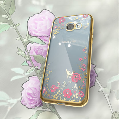 NALIA Handyhülle kompatibel mit Samsung Galaxy A5 2017, Durchsichtiges Slim Silikon Case Blumen-Muster Metall-Optik, Dünne Schutzhülle Glitzer-Steine Bling Cover Etui Handy-Tasche Hülle