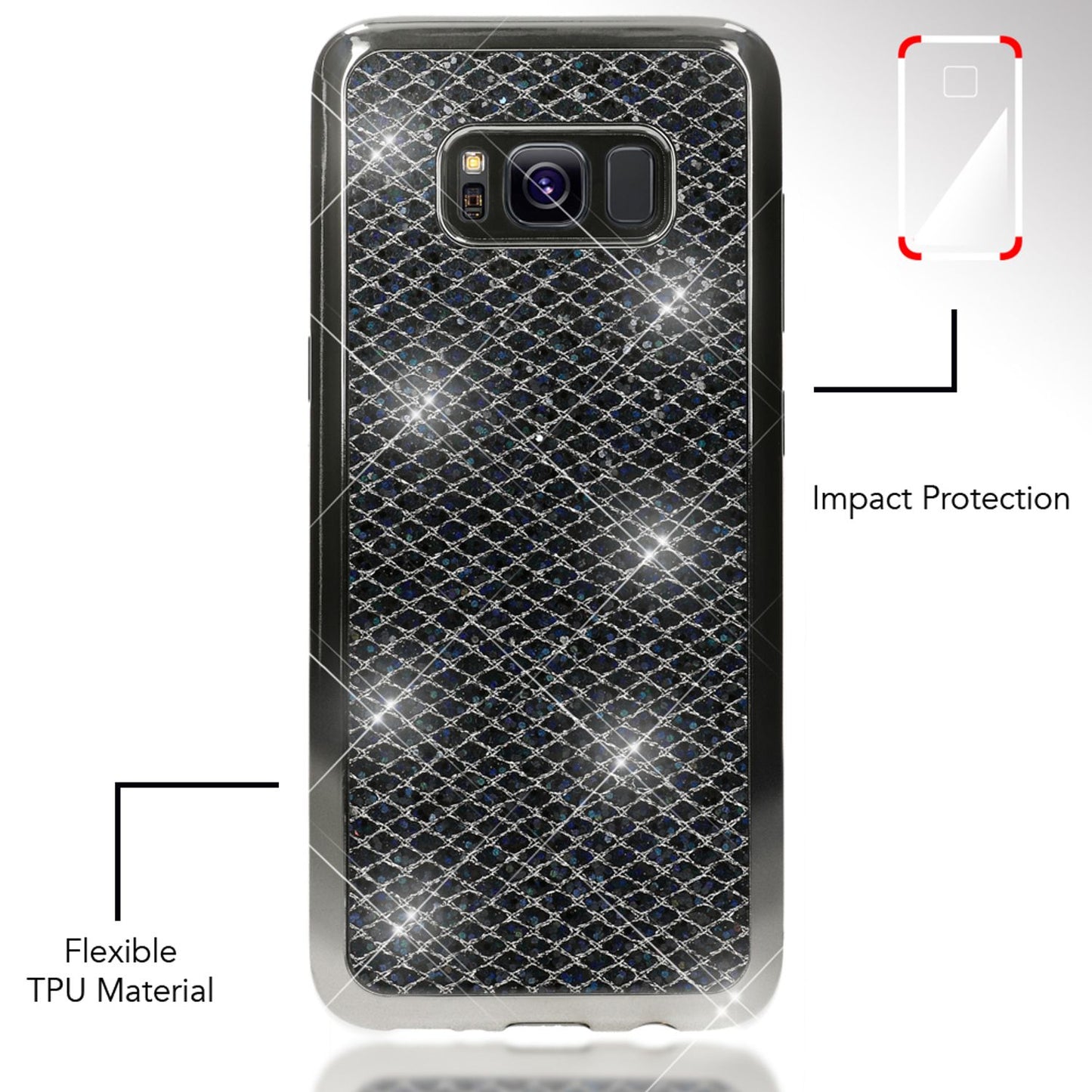 NALIA Handyhülle kompatibel mit Samsung Galaxy S8 Plus, Glitzer Slim Silikon-Case Back-Cover Schutzhülle, Glitter Sparkle Handy-Tasche Bumper, Dünne Bling Strass Smart-Phone Hülle