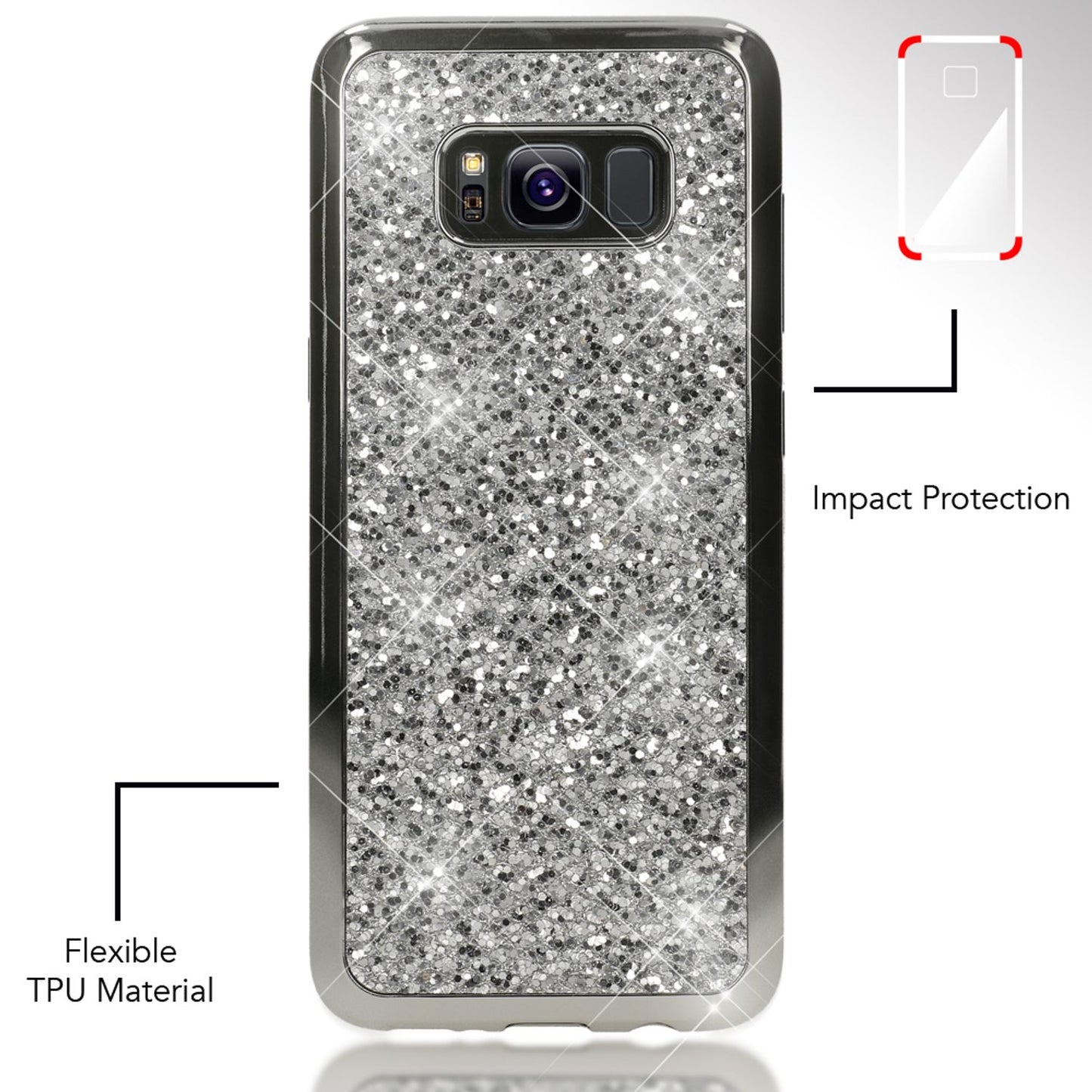 NALIA Handyhülle kompatibel mit Samsung Galaxy S8 Plus, Glitzer Slim Silikon-Case Back-Cover Schutzhülle, Glitter Sparkle Handy-Tasche Bumper, Dünne Bling Strass Smart-Phone Hülle