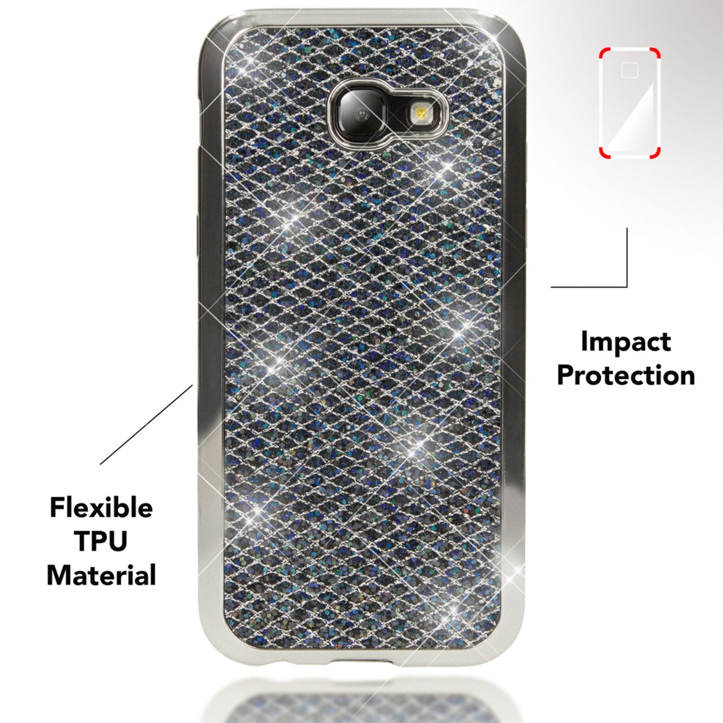 NALIA Handyhülle kompatibel mit Samsung Galaxy A5 2017, Glitzer Slim Silikon-Case Back-Cover Schutzhülle, Glitter Sparkle Handy-Tasche Bumper, Dünne Bling Strass Smart-Phone Hülle