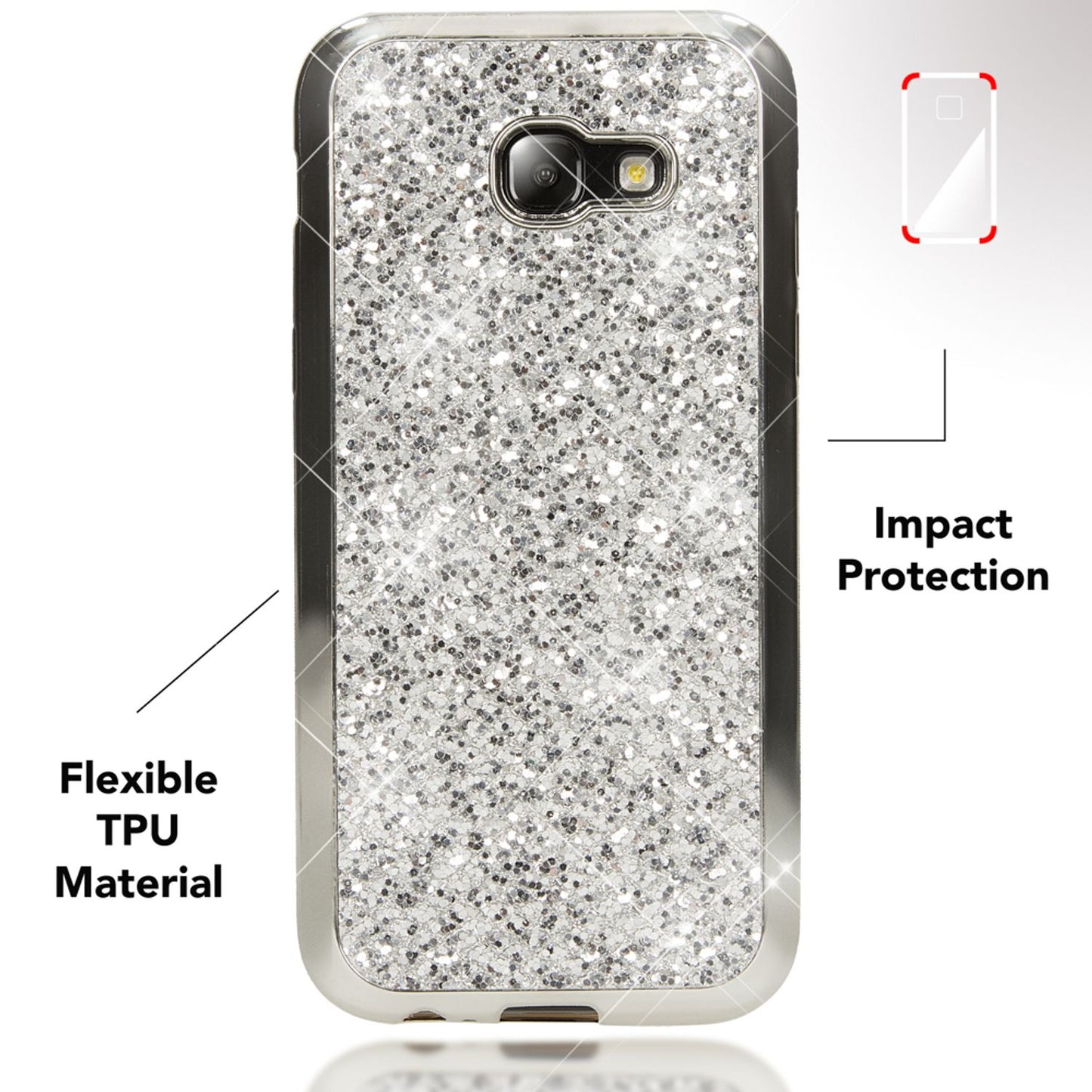 NALIA Handyhülle kompatibel mit Samsung Galaxy A5 2017, Glitzer Slim Silikon-Case Back-Cover Schutzhülle, Glitter Sparkle Handy-Tasche Bumper, Dünne Bling Strass Smart-Phone Hülle