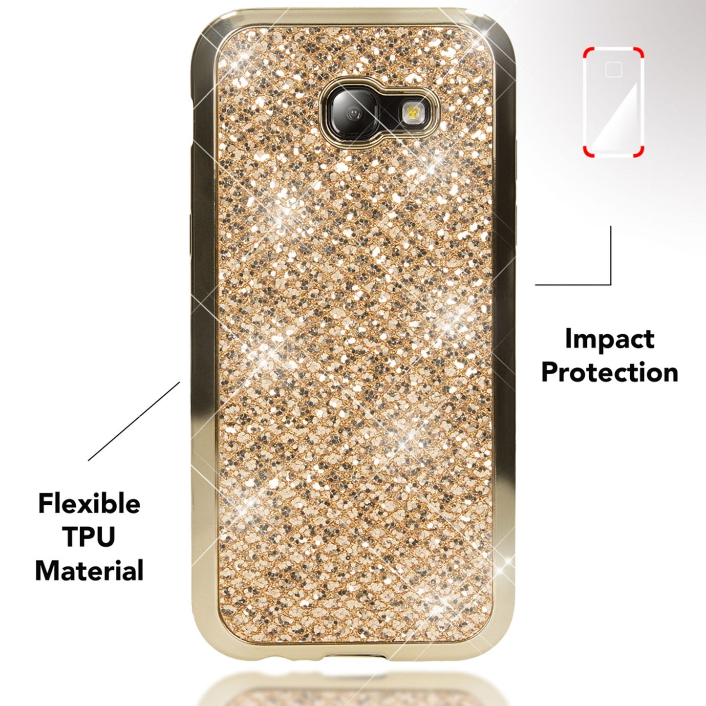 NALIA Handyhülle kompatibel mit Samsung Galaxy A5 2017, Glitzer Slim Silikon-Case Back-Cover Schutzhülle, Glitter Sparkle Handy-Tasche Bumper, Dünne Bling Strass Smart-Phone Hülle
