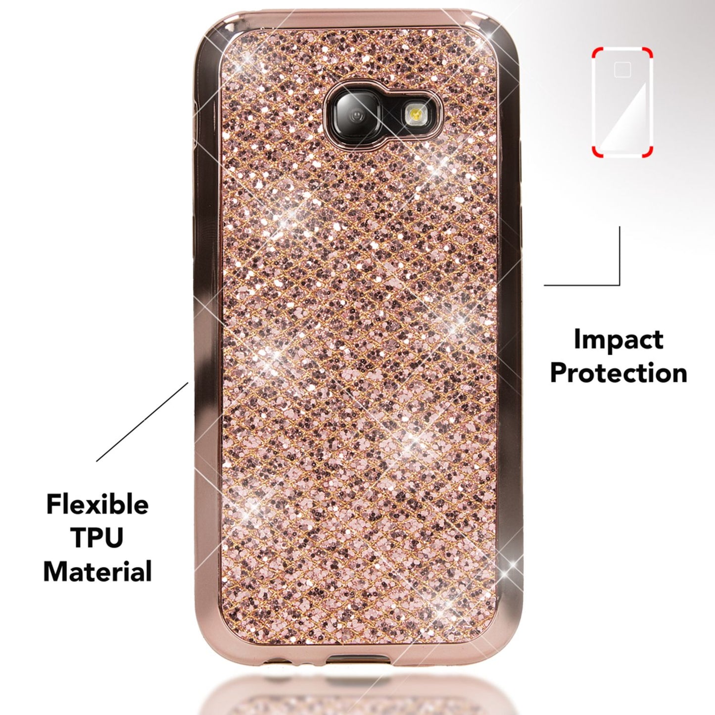 NALIA Handyhülle kompatibel mit Samsung Galaxy A5 2017, Glitzer Slim Silikon-Case Back-Cover Schutzhülle, Glitter Sparkle Handy-Tasche Bumper, Dünne Bling Strass Smart-Phone Hülle