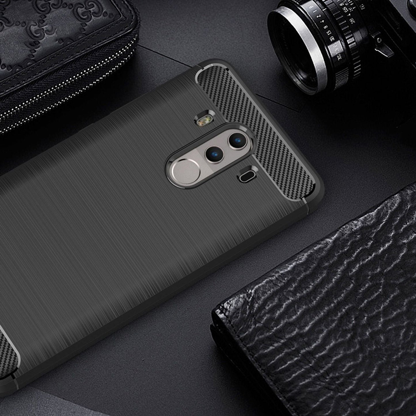 NALIA Silikonhülle für Huawei Mate 10 Pro – Rutschfest & Matt – VORTEX (Gebürstete Optik & Carbon Design) – Marke aus Berlin