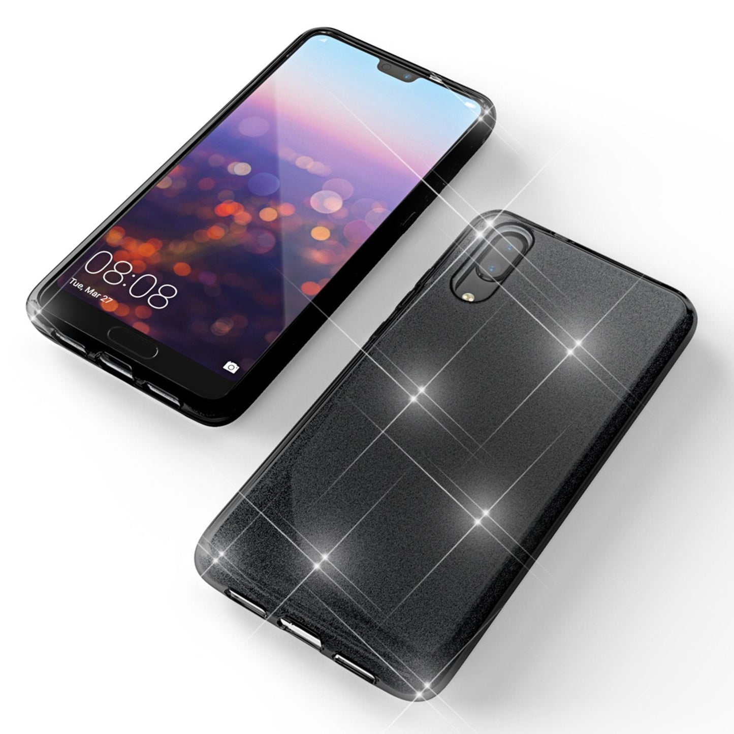 NALIA Glitzerhülle für Huawei P20 – Funkelnder Glitzer-Look & Grip – SHINEPOP (Silikon Case) – Marke aus Berlin