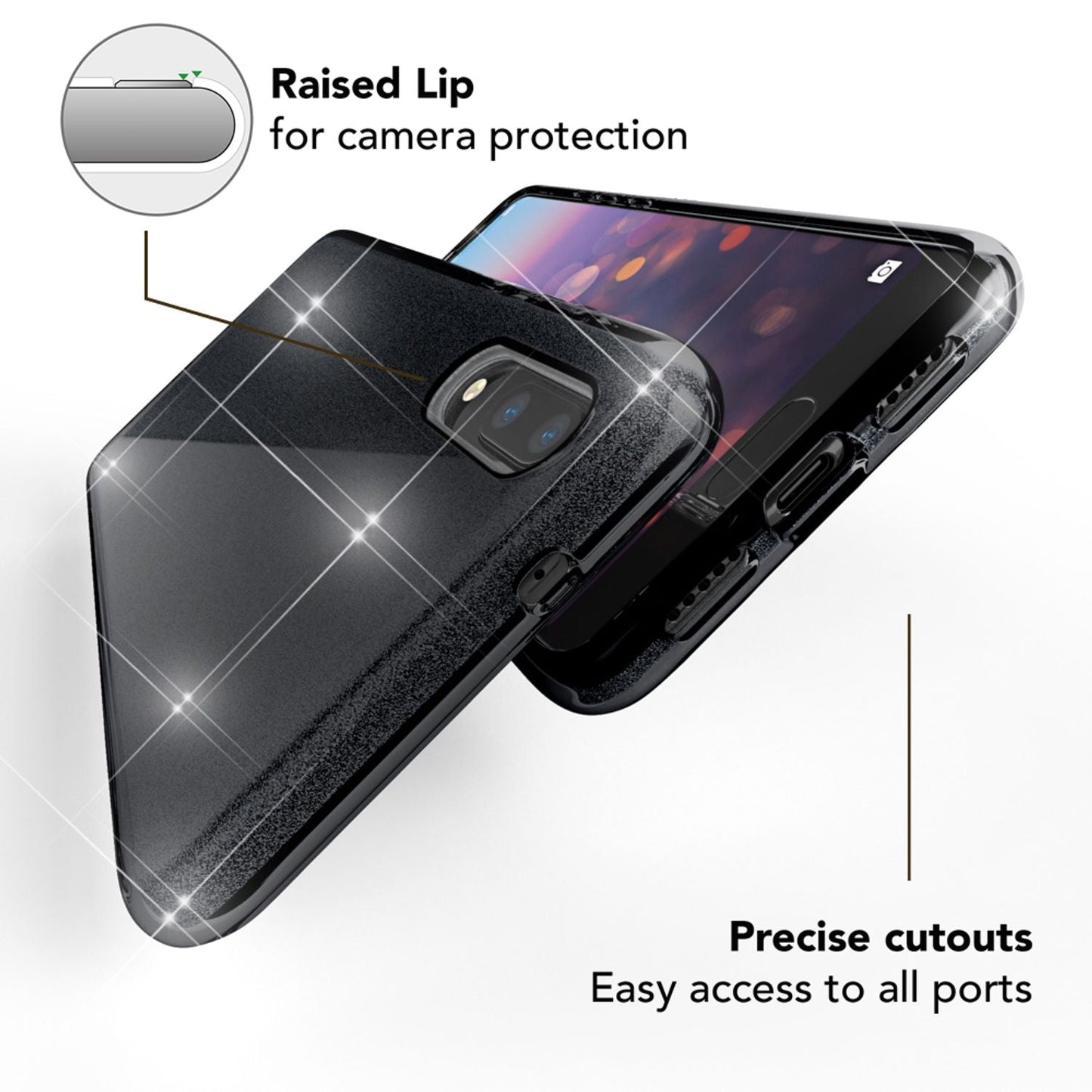 NALIA Glitzerhülle für Huawei P20 – Funkelnder Glitzer-Look & Grip – SHINEPOP (Silikon Case) – Marke aus Berlin