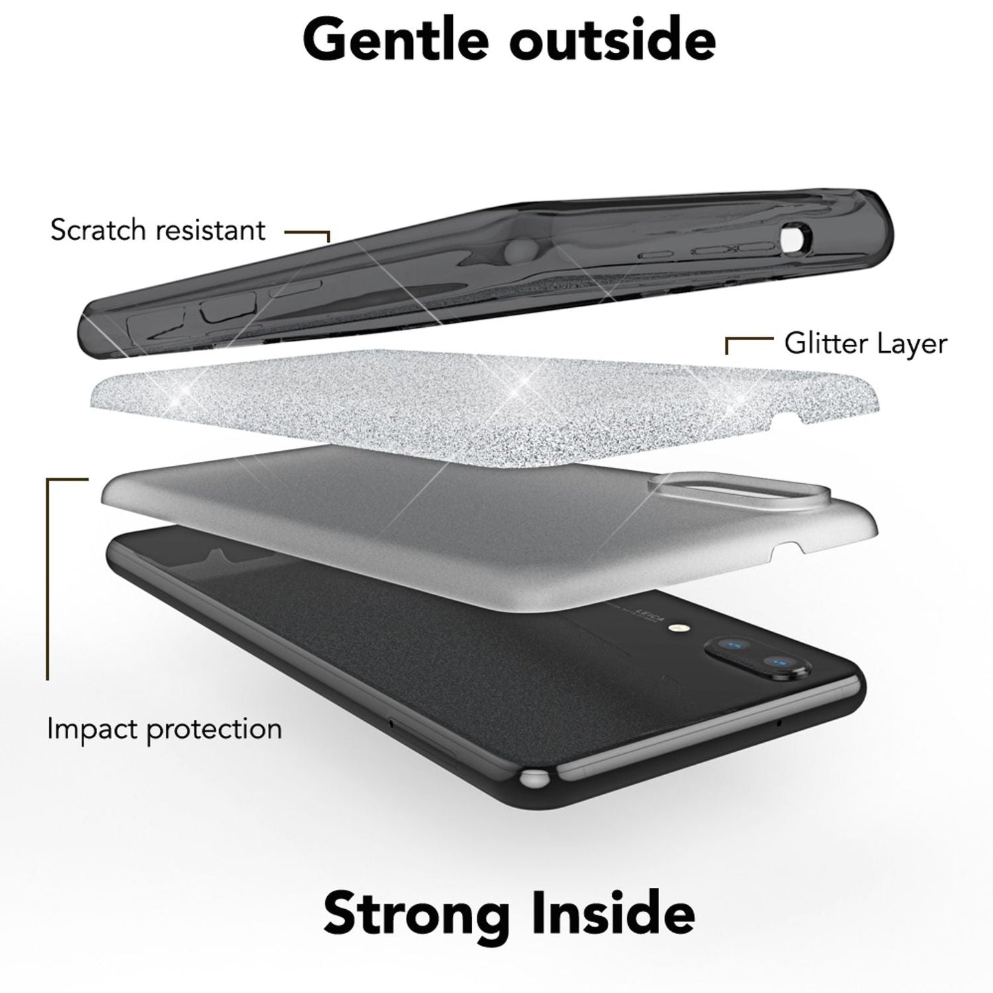 NALIA Glitzerhülle für Huawei P20 – Funkelnder Glitzer-Look & Grip – SHINEPOP (Silikon Case) – Marke aus Berlin