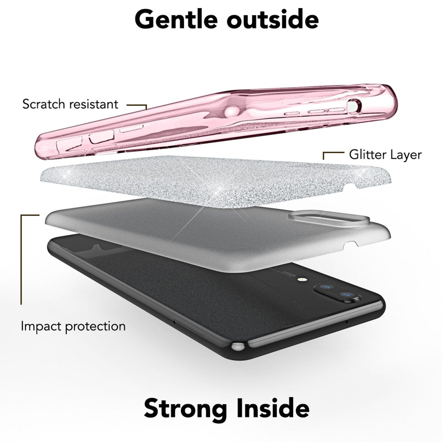 NALIA Glitzerhülle für Huawei P20 – Funkelnder Glitzer-Look & Grip – SHINEPOP (Silikon Case) – Marke aus Berlin