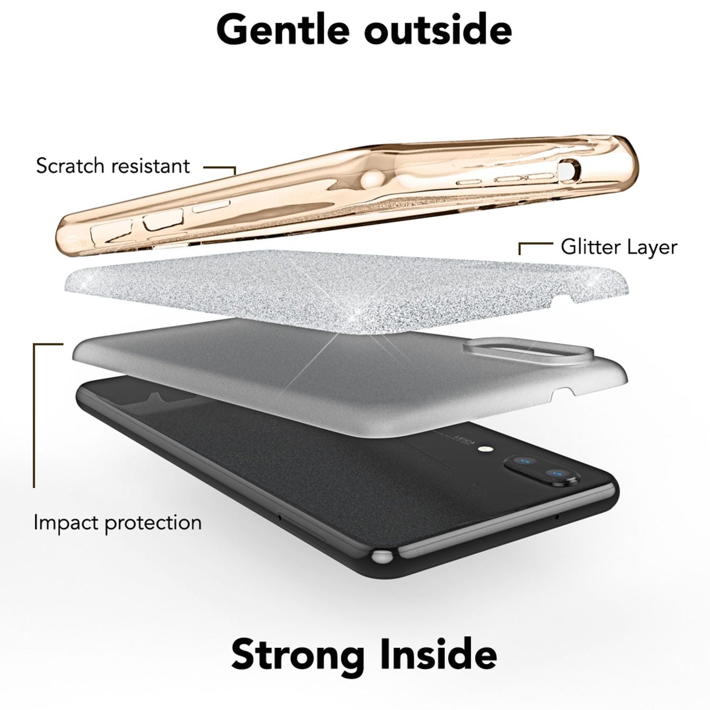 NALIA Glitzerhülle für Huawei P20 – Funkelnder Glitzer-Look & Grip – SHINEPOP (Silikon Case) – Marke aus Berlin