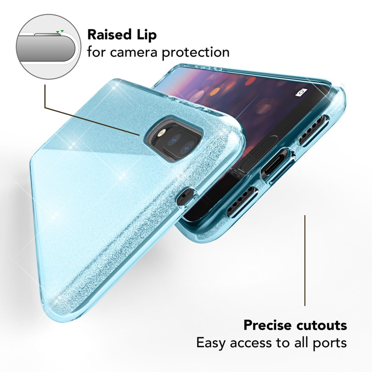 NALIA Glitzerhülle für Huawei P20 – Funkelnder Glitzer-Look & Grip – SHINEPOP (Silikon Case) – Marke aus Berlin