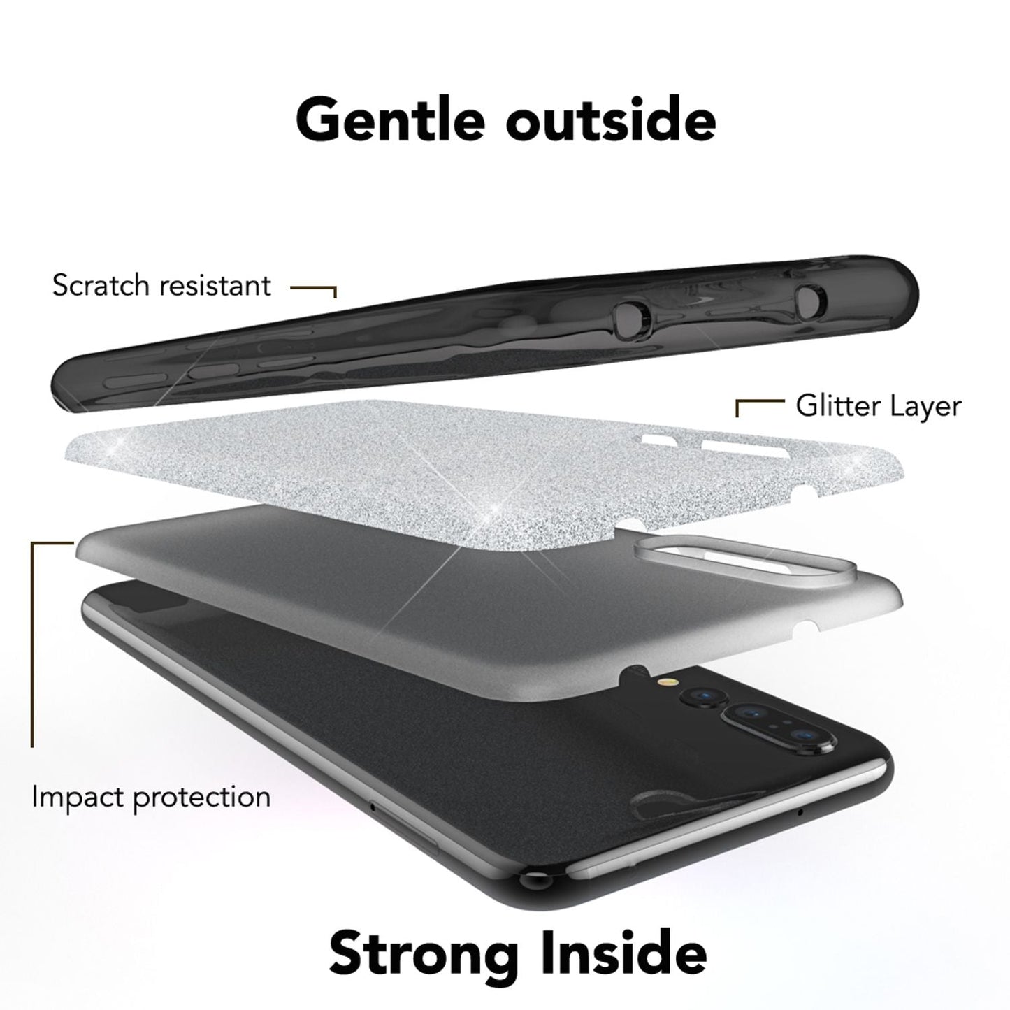 NALIA Glitzerhülle für Huawei P20 Pro – Funkelnder Glitzer-Look & Grip – SHINEPOP (Silikon Case) – Marke aus Berlin