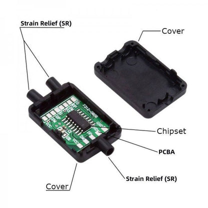 SYSTEM-S USB 2.0 PCBA Hub 1 zu 2 Splitter mit Hülle Leiterplatte Adapter in Schwarz
