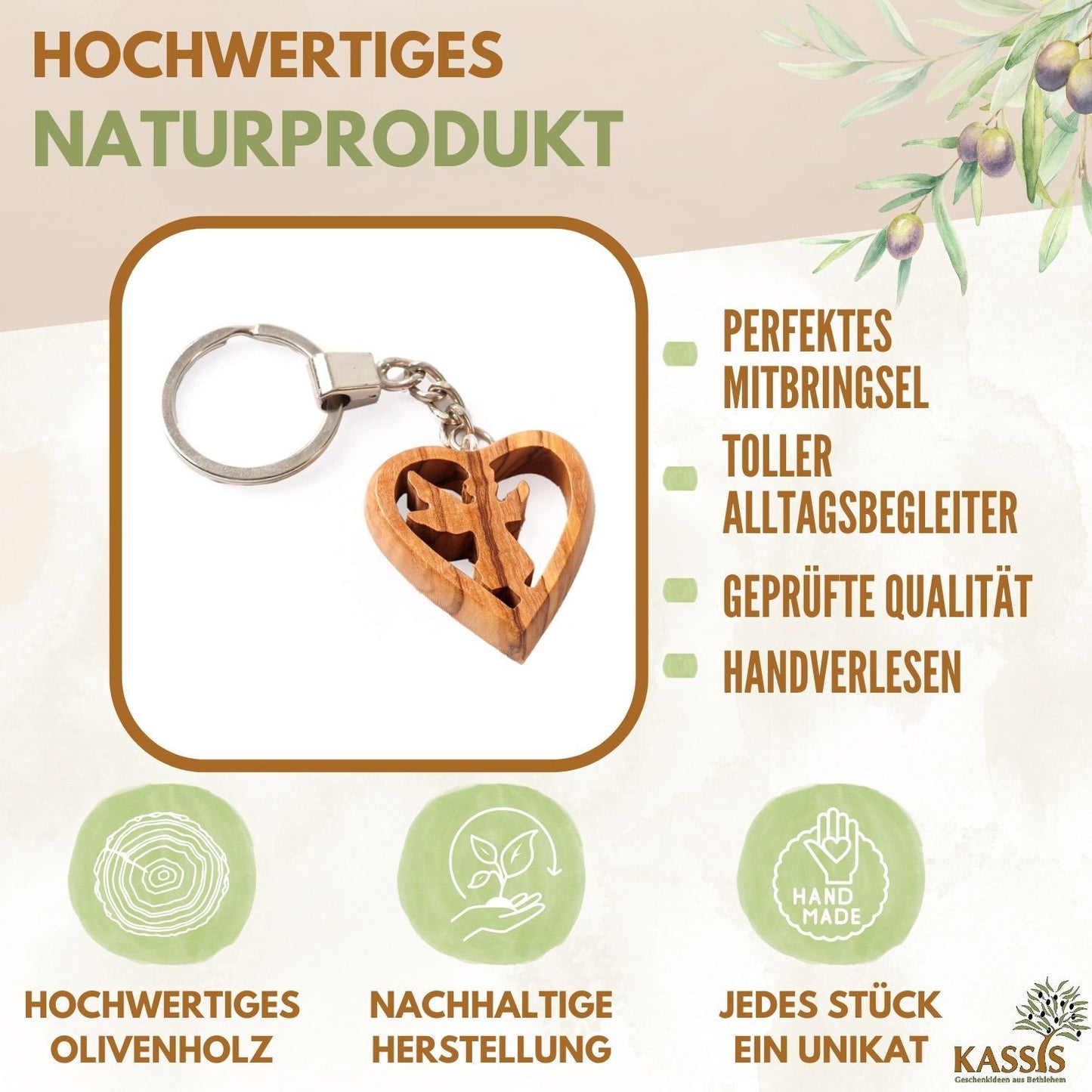 Schlüsselanhänger Schutzengel im Herz aus Olivenholz