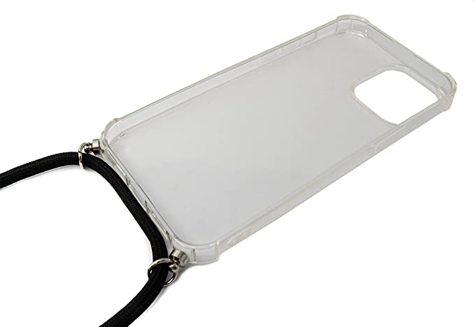 SYSTEM-S Silicone Protective Case with Neck Strap in Transparent Case for iPhone 14 Pro Max 