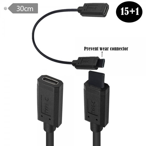 SYSTEM-S USB 3.1 Gen 2 Typ C Kabel 30 cm Stecker zu Buchse 10 Gbit/s 100W Kratz Schutz Winkel