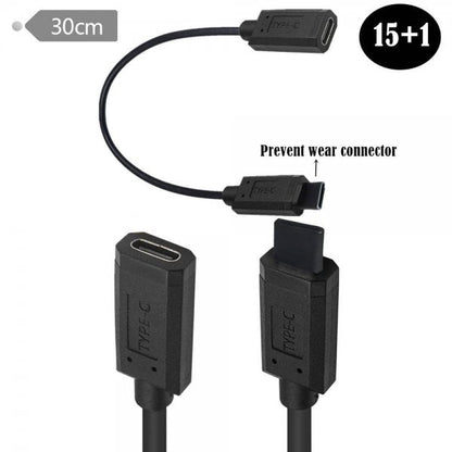 SYSTEM-S USB 3.1 Gen 2 Typ C Kabel 30 cm Stecker zu Buchse 10 Gbit/s 100W Kratz Schutz Winkel
