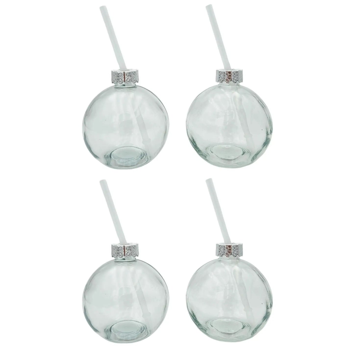 4 Trinkgläser Weihnachtskugel Trinkhalm Glas transparent Weihnachtskugel 400 ml
