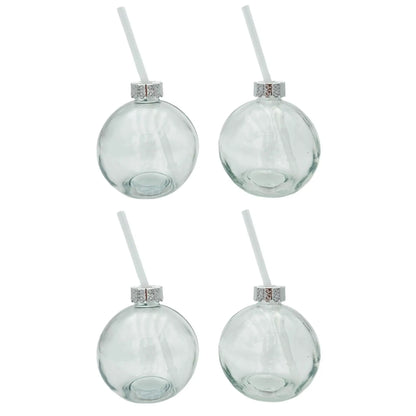 4 Trinkgläser Weihnachtskugel Trinkhalm Glas transparent Weihnachtskugel 400 ml