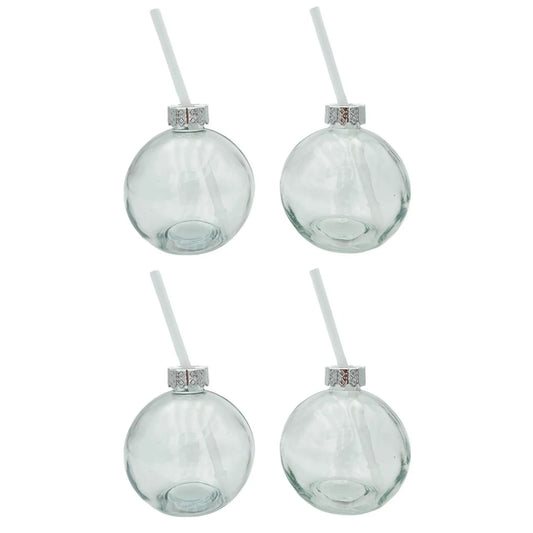 4 Trinkgläser Weihnachtskugel Trinkhalm Glas transparent Weihnachtskugel 400 ml
