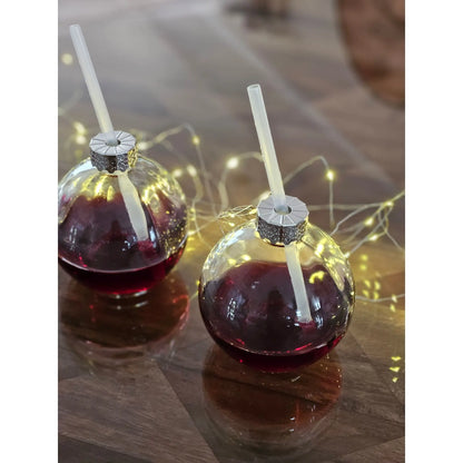 4 Trinkgläser Weihnachtskugel Trinkhalm Glas transparent Weihnachtskugel 400 ml