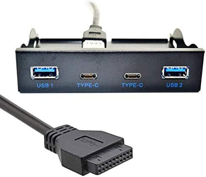System-S USB HUB 2x Typ A 3.0 und 2x Typ C 3.1 Panel Mount zum Motherboard 20poliges Anschlusskabel für 3,5"-Diskettenschacht