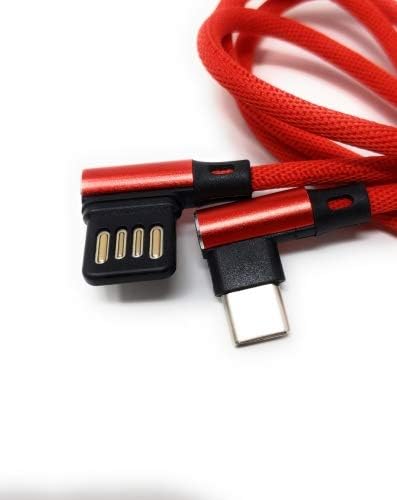 SYSTEM-S USB Typ C 3.1 Nylon Kabel auf umkehrbarer USB Schnittstelle Typ A 2.0 90° Grad gewinkelt in Rot 97 cm