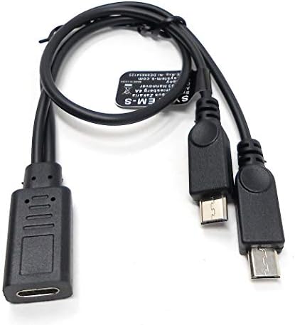 SYSTEM-S USB 3.1 Y Kabel 25 cm Typ C Buchse zu 2x 2.0 Micro B Stecker in Schwarz