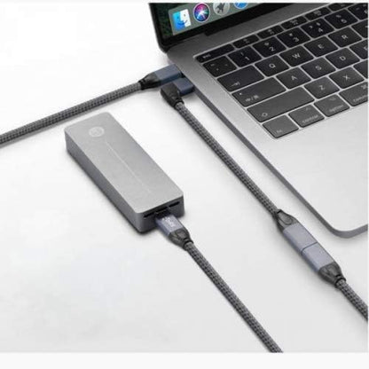 SYSTEM-S USB 3.1 Kabel 20 cm Typ C Stecker zu Buchse geflochten Winkel in Grau