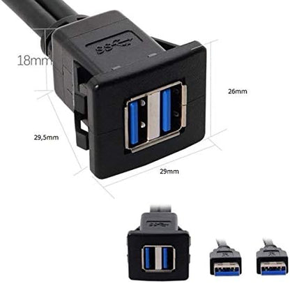 SYSTEM-S Dual USB A 3.0 female to 2x USB A 3.0 male extension cable panel socket 100cm