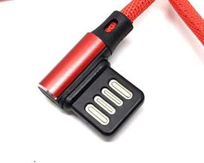 SYSTEM-S Micro USB cable left angled to reversible USB interface Type A 2.0 in red 98 cm