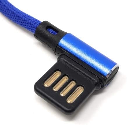 SYSTEM-S Micro Nylon USB cable left angled to reversible USB interface Type A 2.0 in blue 98 cm